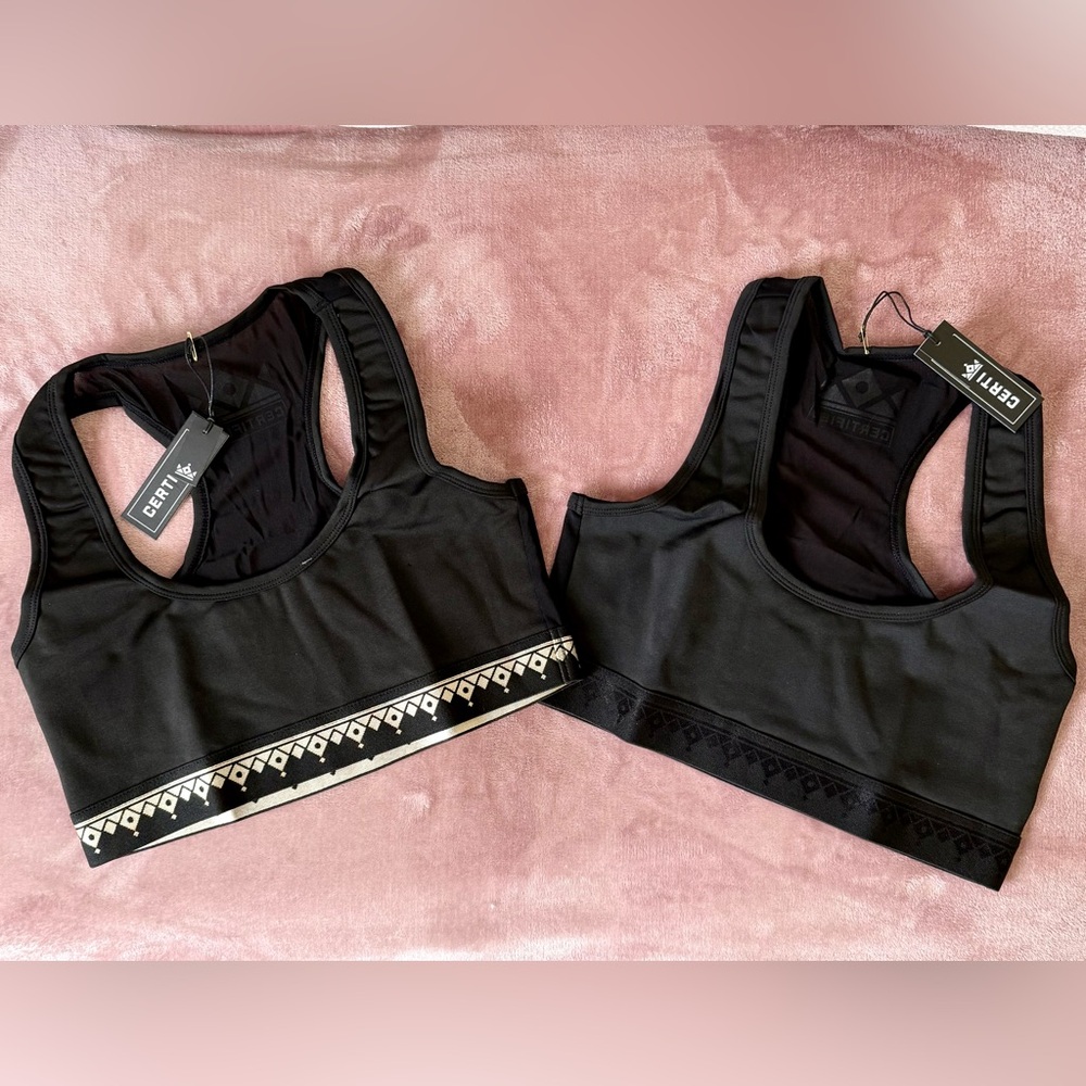 NWT. Black Sports Bras. Certified.